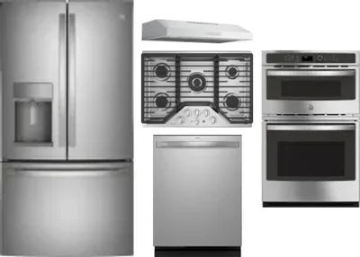 5 Piece Package Includes Refrigerator, Cooktop, Wall Oven, Hood And Dishwasher